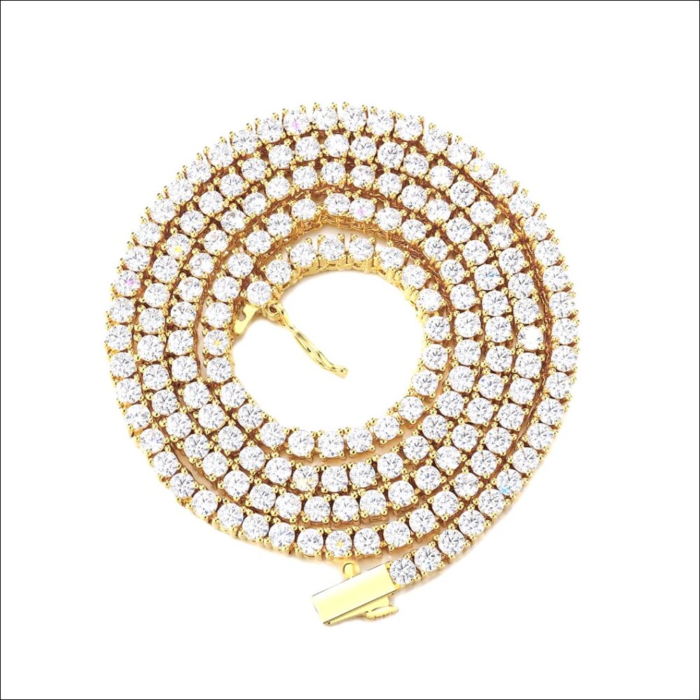 3mm Tennis Chain Necklace 18K Gold Plated Cubic Zirconia 16-22 Inch